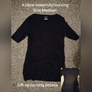 A:glow Black Short Sleeve Maternity/Nursing Top